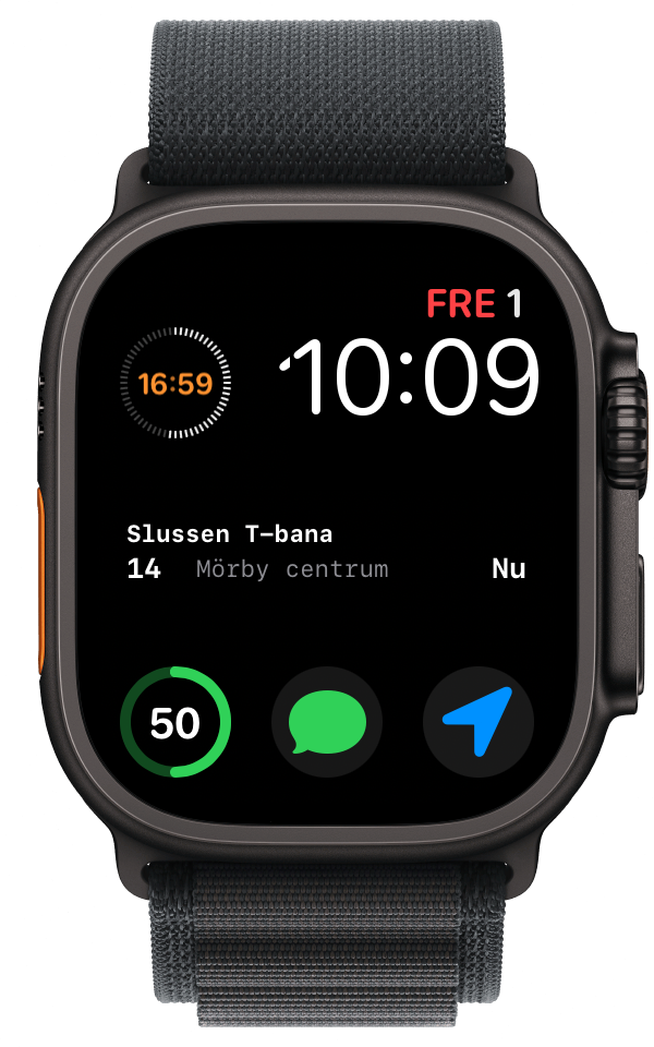 Apple Watch med Nästa tur-komplikation på urtavlan